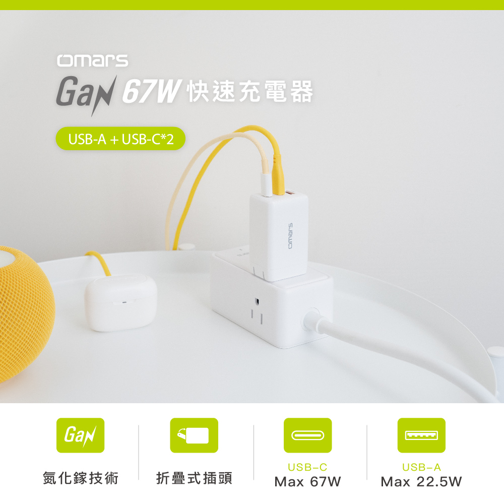 【omars】GaN 67W快速充電器