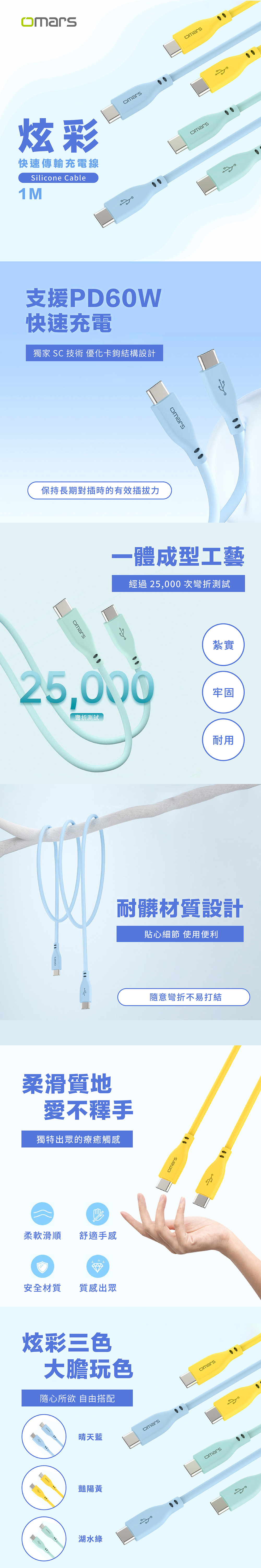 【omars】67W 炫彩快充組合｜GaN 充電器＋炫彩快速傳輸充電線