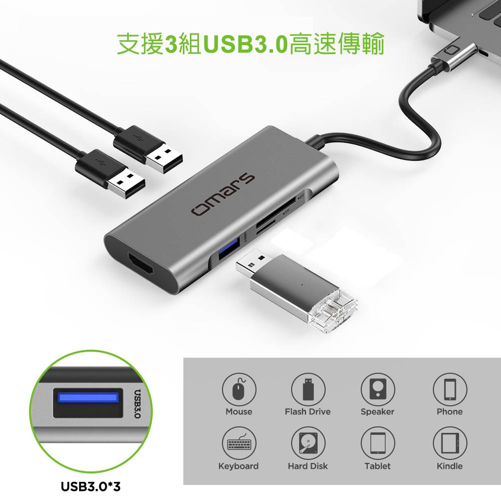 【omars】7in1 Type-C HUB 七合一多功能鋁合金集線器