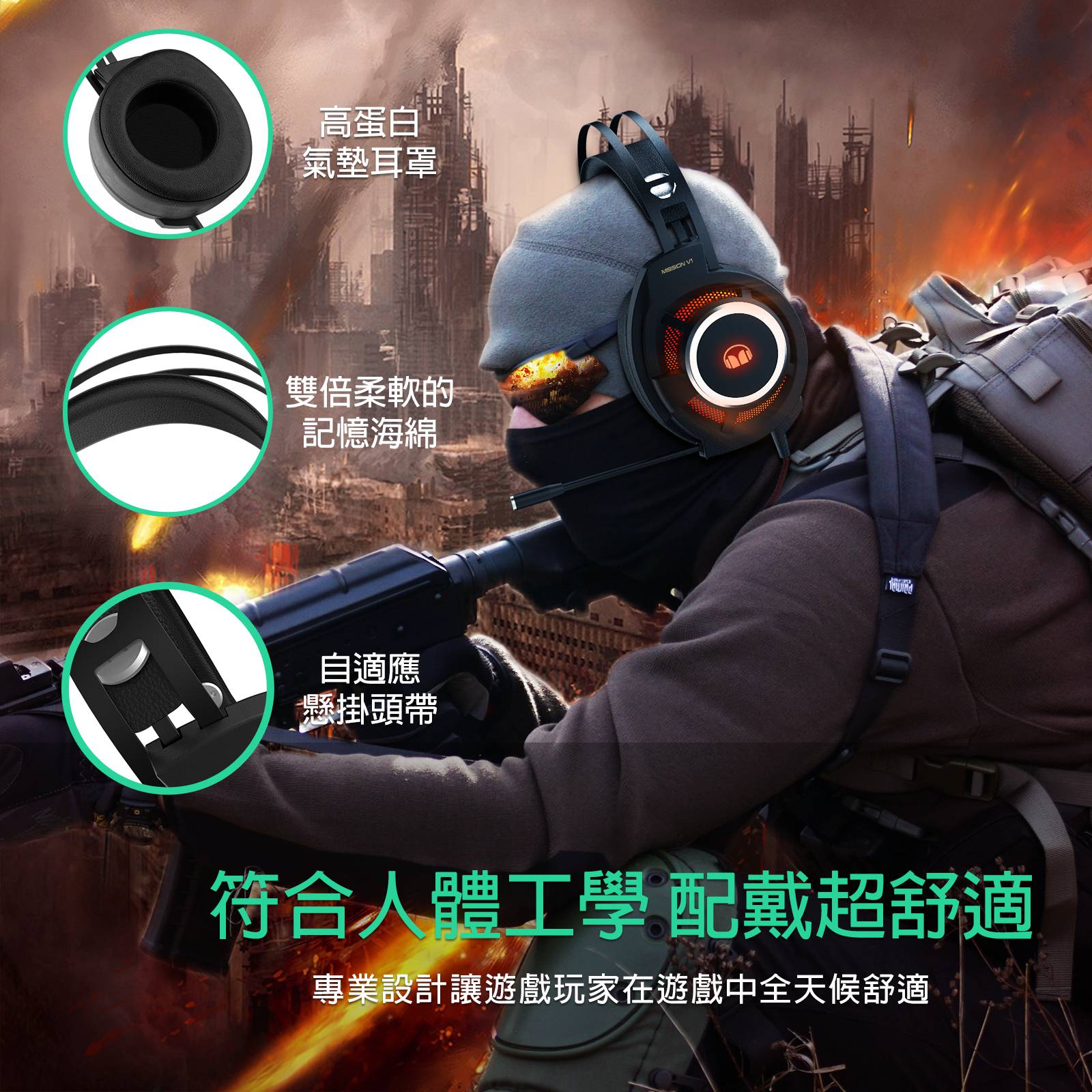 【Monster】Mission V1 電競耳罩耳機麥克風